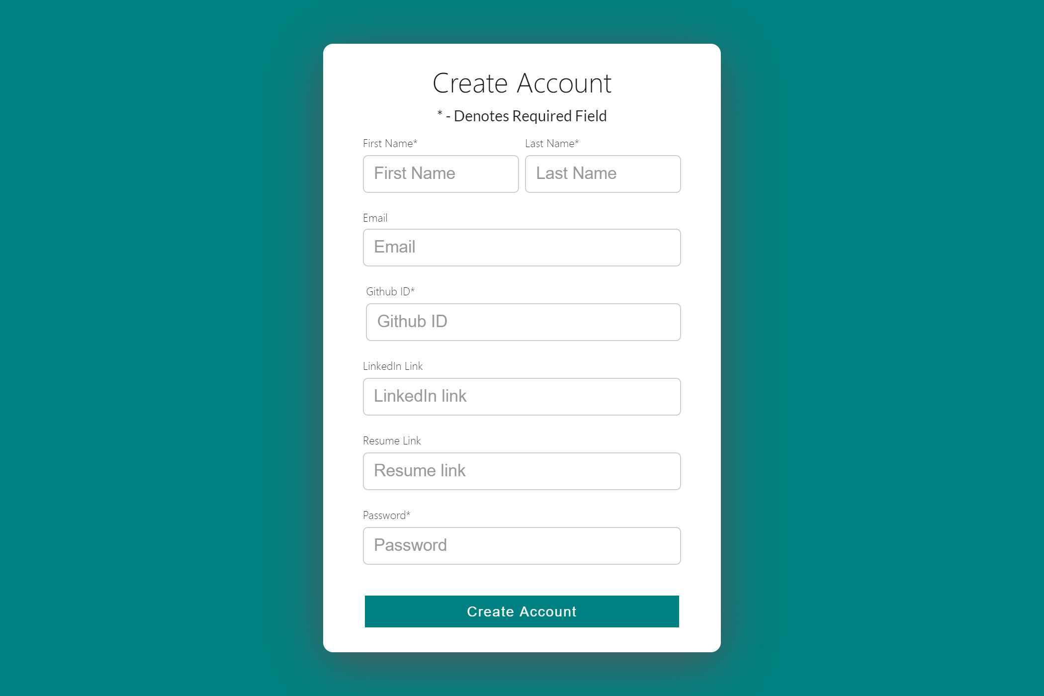 Create Account Page